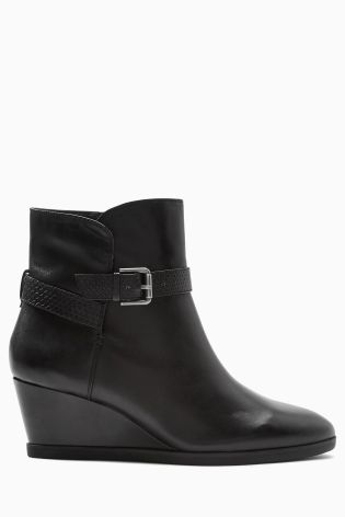 Black Strap Leather Ankle Boots
